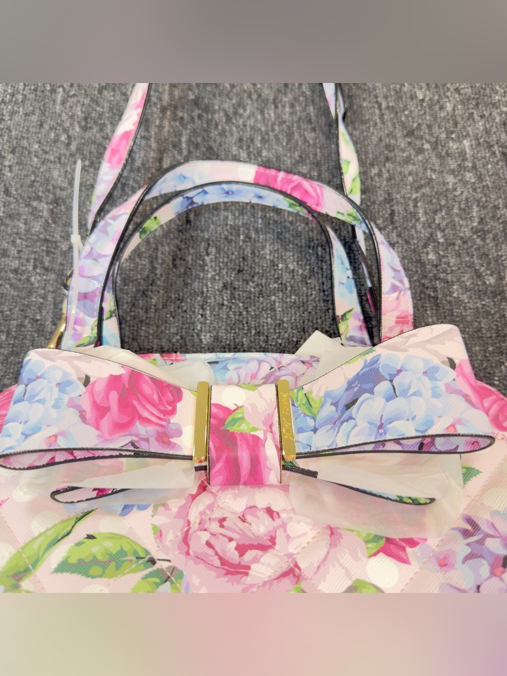 Betsey Johnson Pink Floral Dome Satchel Bag with Bow Accent - Picture 3 of 13